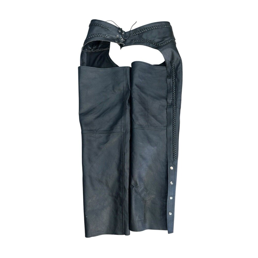 Bikers Club Black Heavy Duty Leather Motorcycle Chaps Size Large